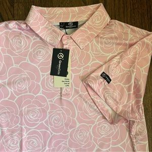 Greenside Golf Mens Large Golf Polo Shirt Rose Pattern Pink New